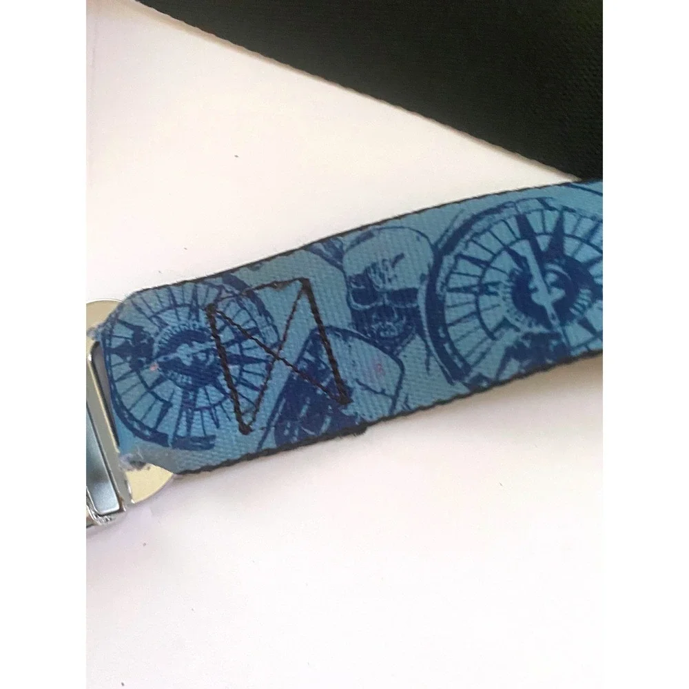 Buckle-Down Mens Blue Skull Compass Seatbelt Buckle Belt Adjustable SZ XL